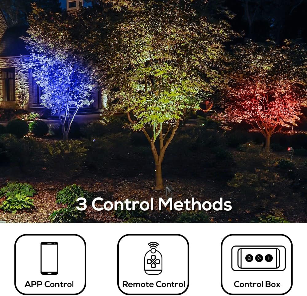 SUNTHIN Smart Landscape Lighting, RGBW Color Changing Landscape Lights, Work with Alexa and Google Home, IP68 Waterproof for Garden, Yard, Lawn, Wall, Tree, Flags, Fence (5 Pack)