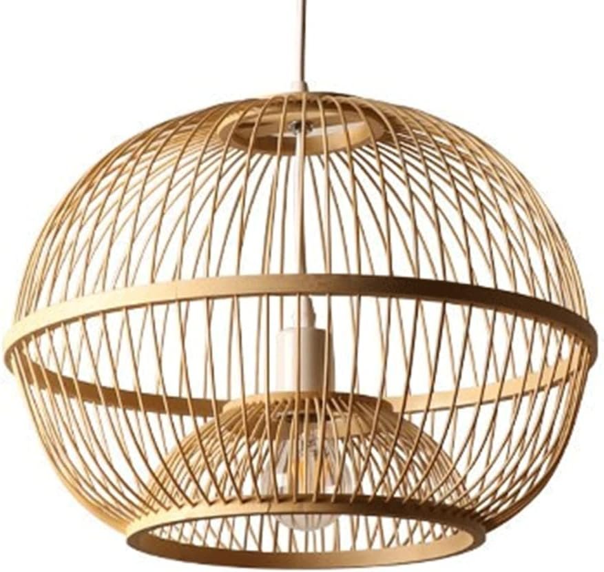 Bamboo Cage Farmhouse Hanging Light Japanese Hollow Pendant Lighting Fixture Primitive Interior Suspension Lights Classical Minimalism Ceiling Chandelier for Teahouse Dining Foyer Study Room