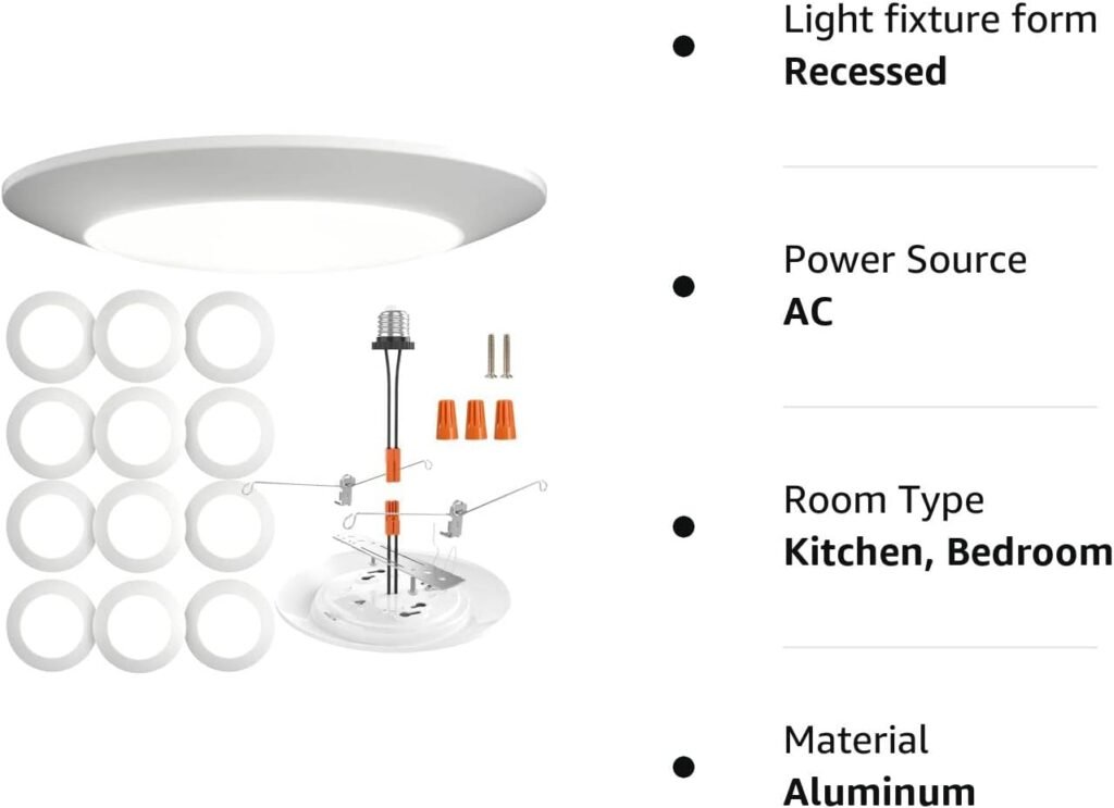 OREiN 12 Pack 4 Inch Recessed Lighting LED 10W=75W Eqv, CRI90, 5CCT Dimmable Canless Downlight with Aluminum Junction Box, Waterproof LED Recessed Light for Indoor Bathroom Kitchen Bedroom